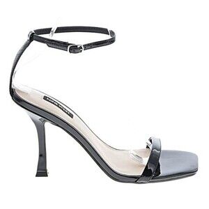 NINE WEST BLACK PATENT FAUX LEATHER ANKLE STRAP HIGH HEEL SANDALS 8.5 M